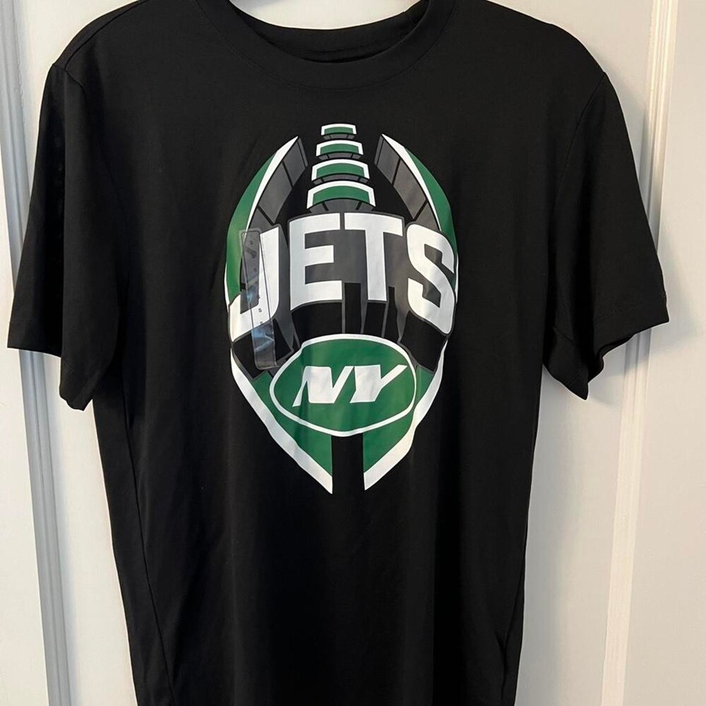 Nike New York Jets black dri-fit t-shirt with white/green football graphic, men’